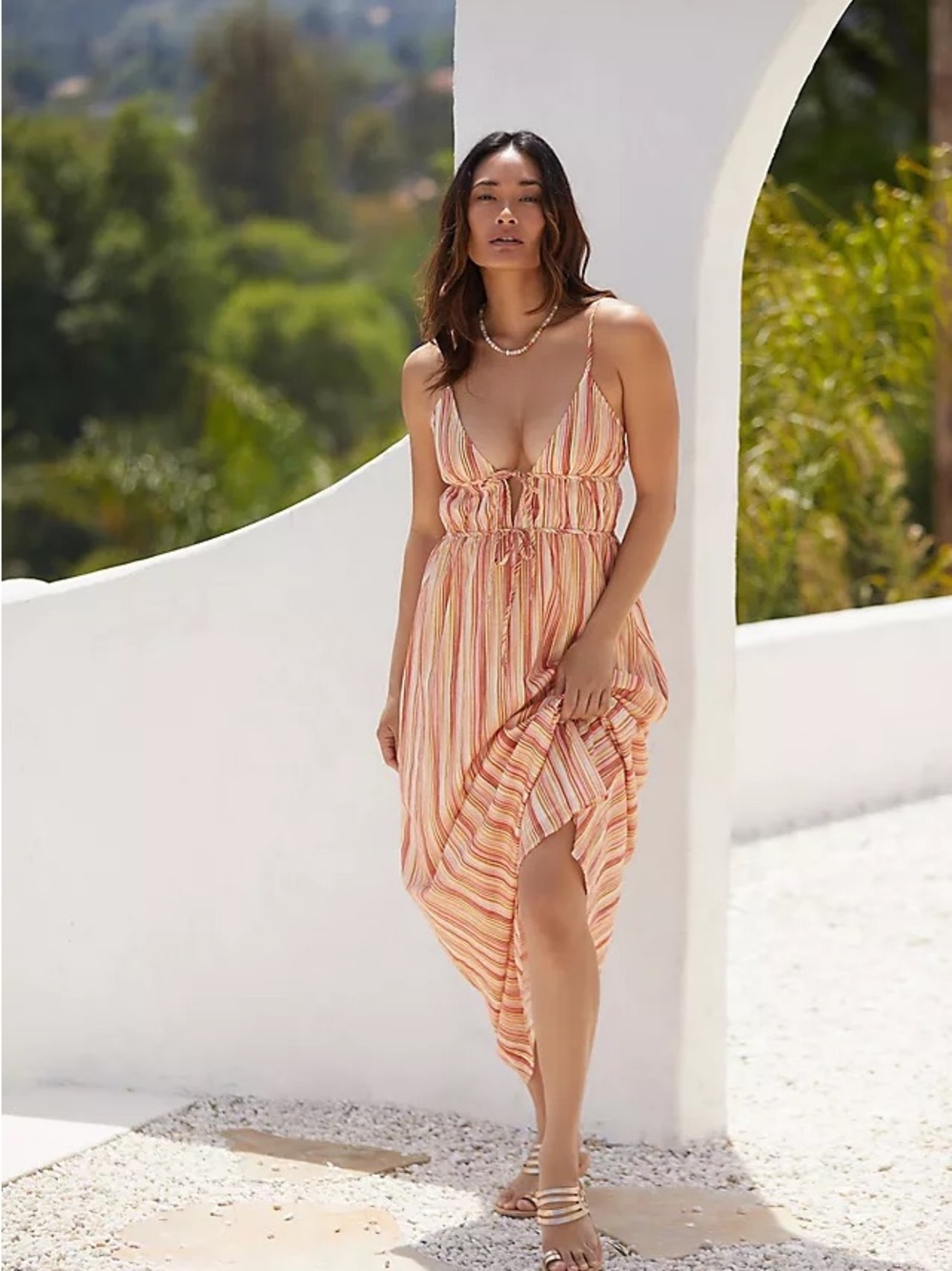Charlie Holiday Peach and Pink Striped Sundress